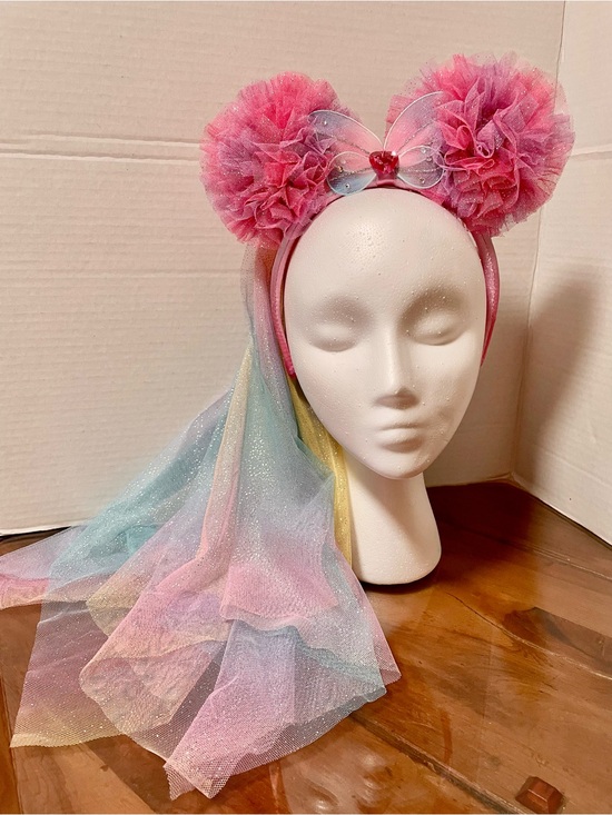 Disney Accessories - Disney Pink Pom-Pom Headband with Rainbow Tulle Veil